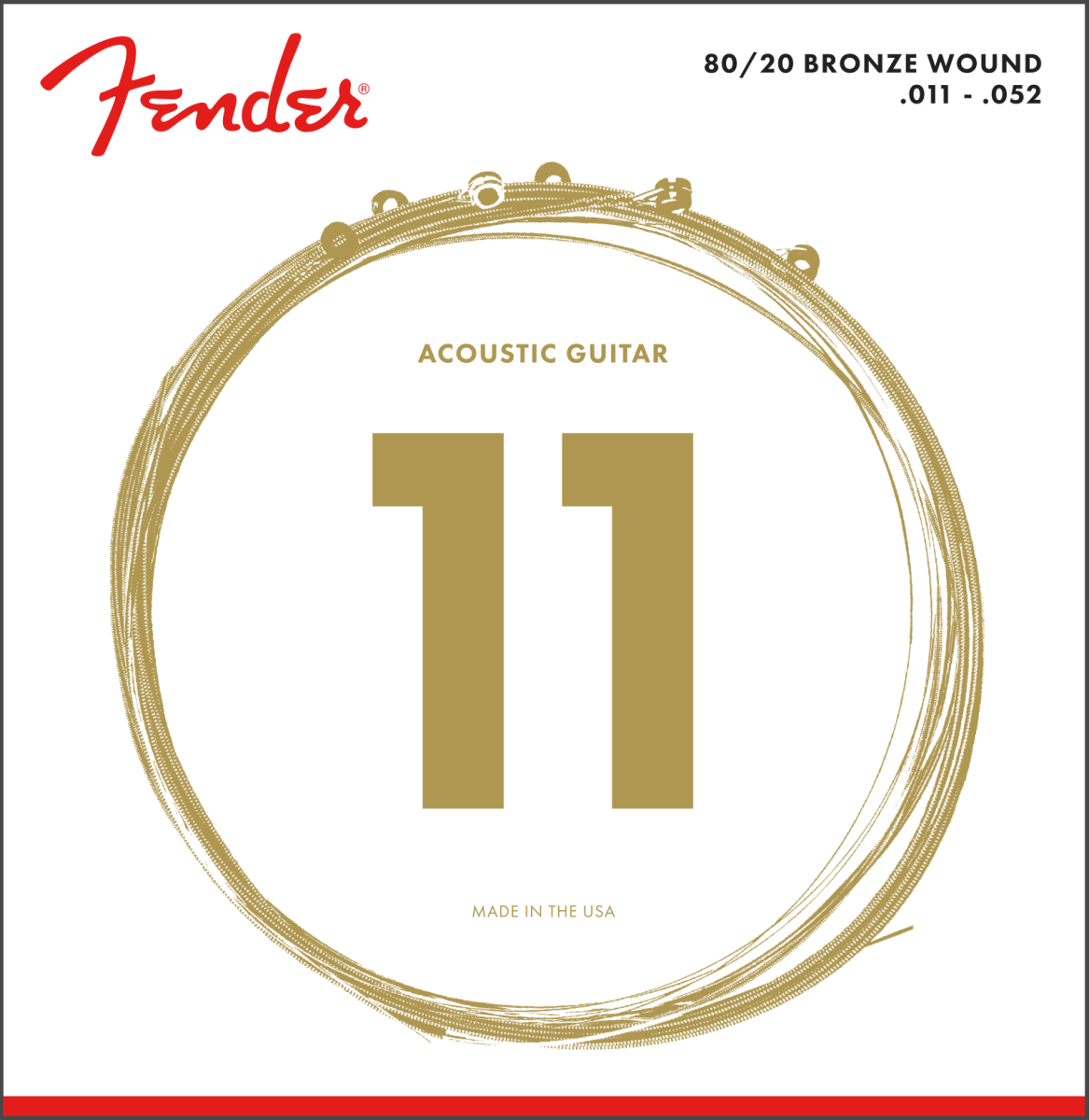 Fender 80/20 Bronze Acoustic Strings, Ball End, 70CL .011-.052 Gauges, (6-String)