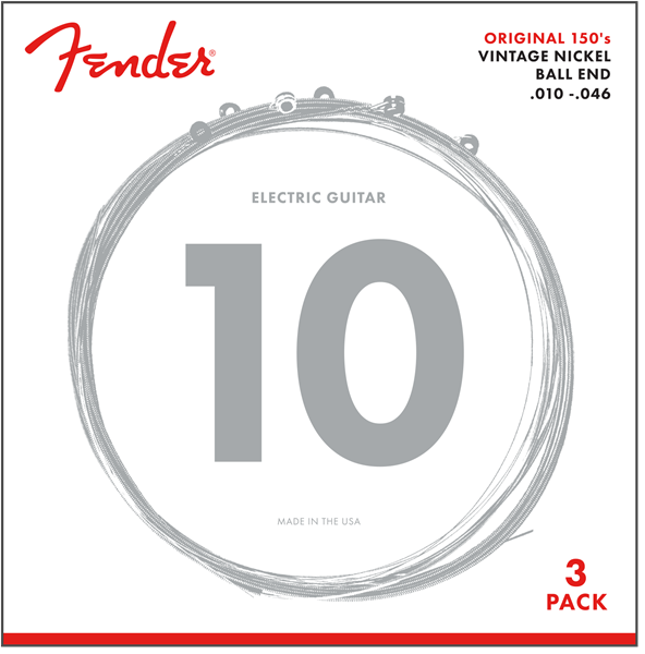Fender Original 150 Electric Guitar Strings, Pure Nickel Wound, Ball End, 150R 10-46 (3-Pack)