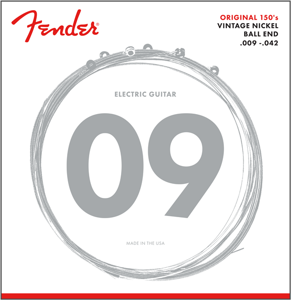 Fender Original 150 Electric Guitar Strings, Pure Nickel Wound, Ball End, 150L 9-42