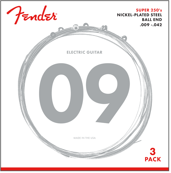 Fender Super 250L Electric Guitar Strings, NPS Ball End 9-42 (3-Pack)