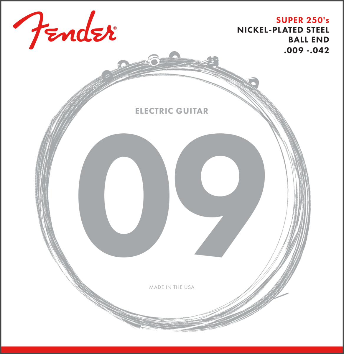 Fender Super 250 Electric Guitar Strings, Nickel Plated Steel, Ball End, 250L 9-42