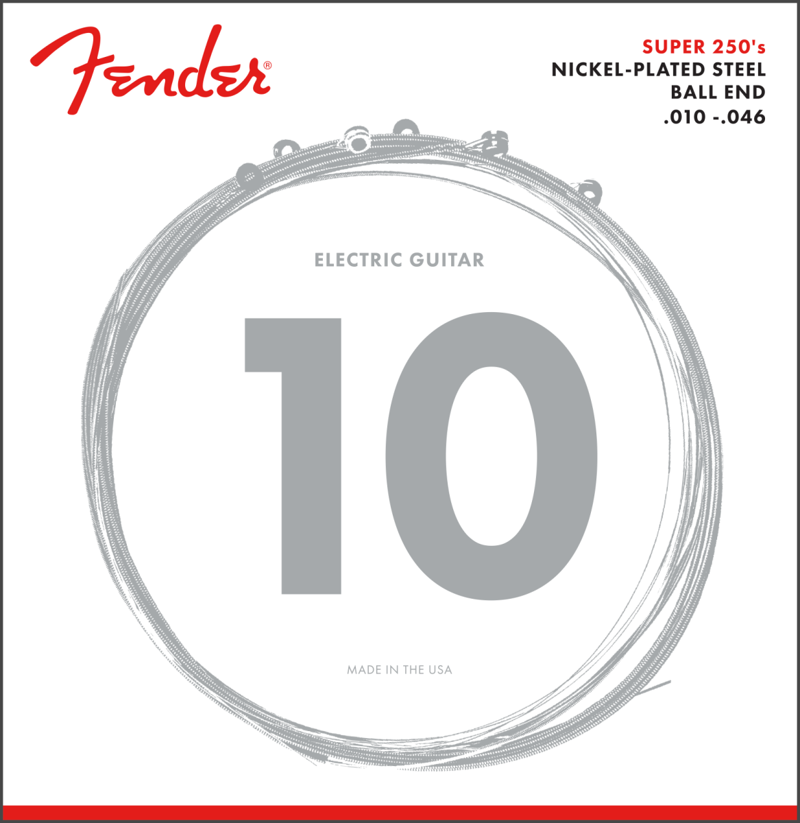 Fender Super 250 Electric Guitar Strings, Nickel Plated Steel, Ball End, 250R 10-46