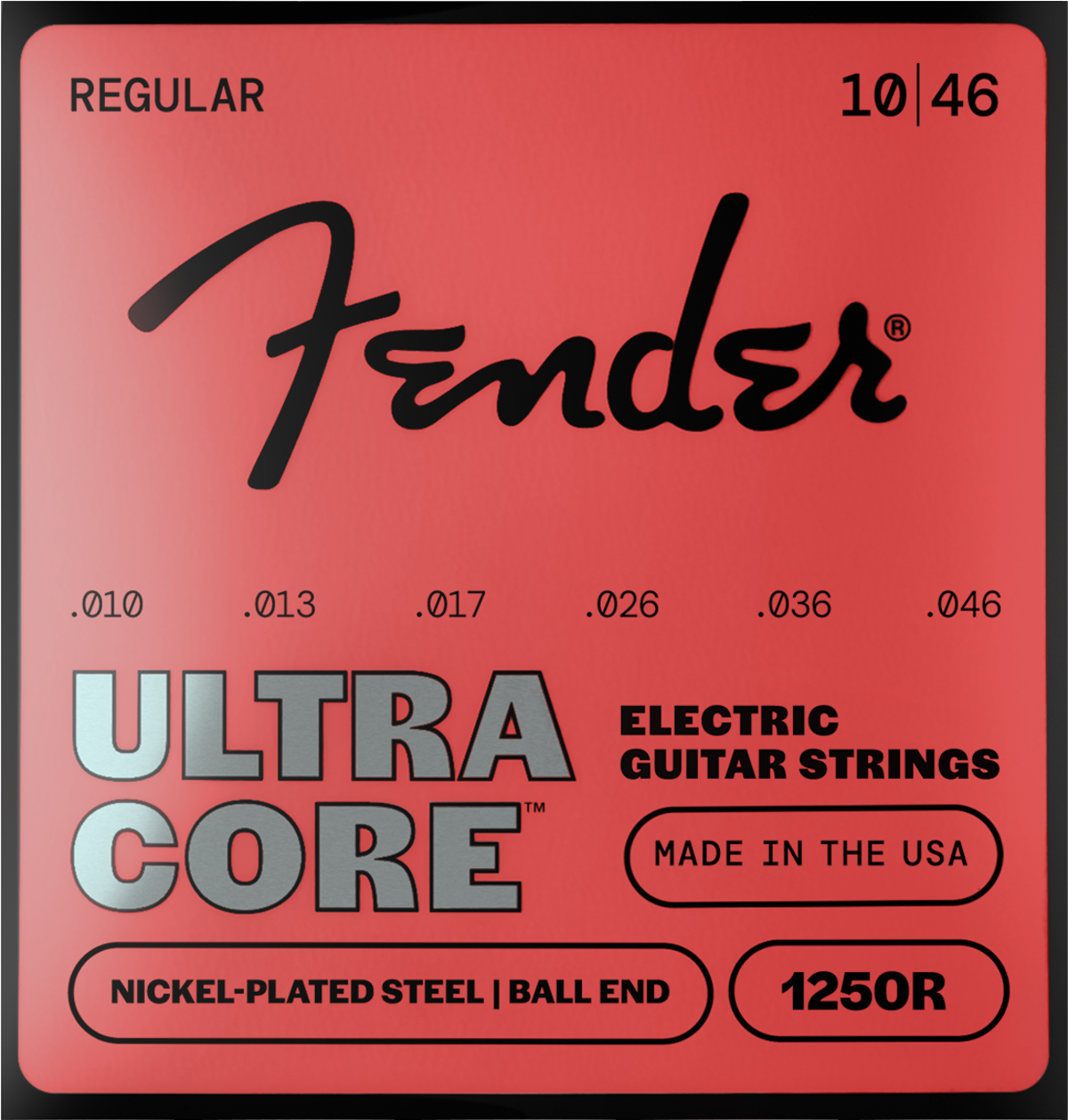 Fender 1250 Ultracore Guitar Strings, Nickel Plated Steel, Ball End, 1250R Gauges .010-.046