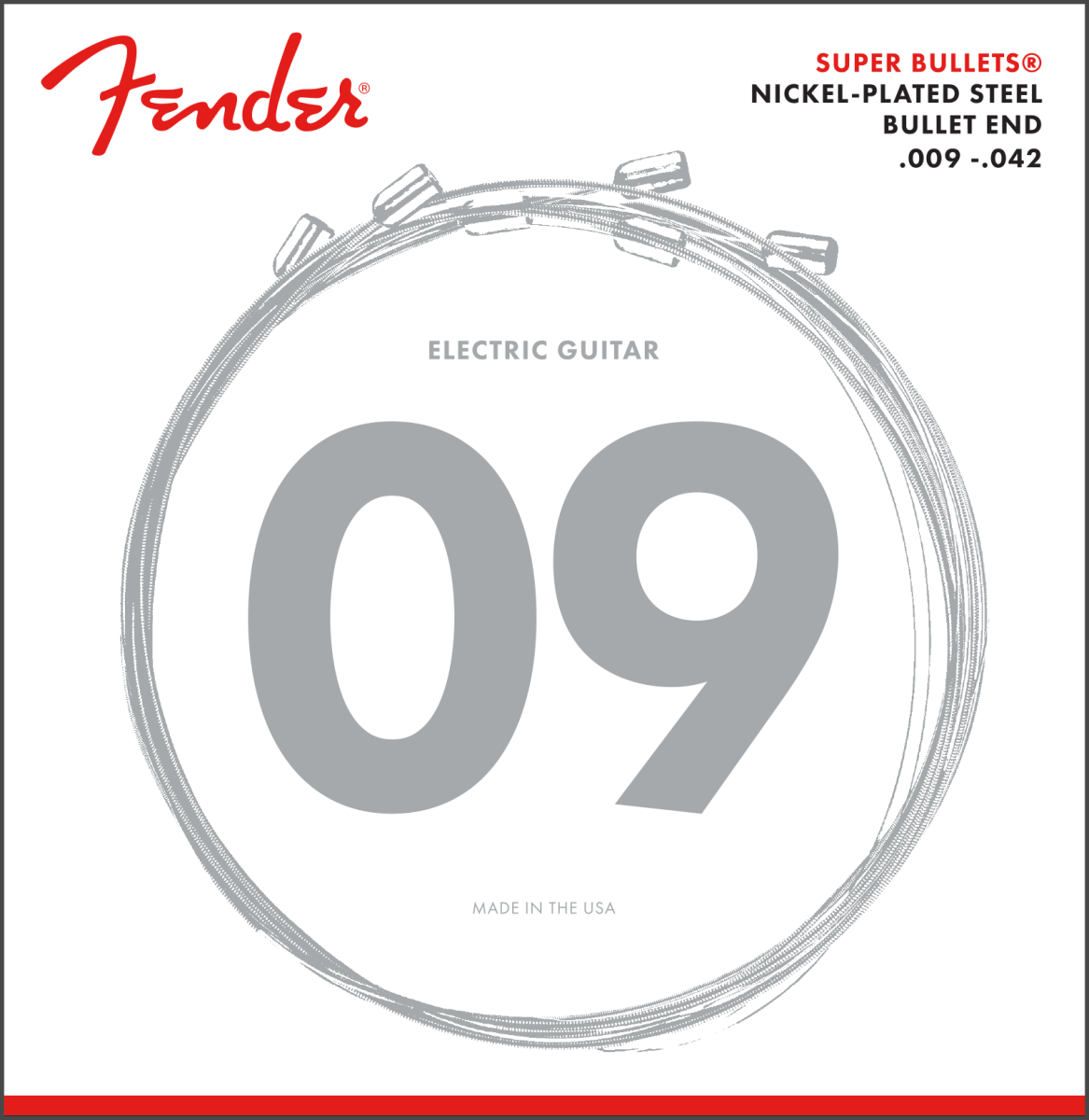 Fender Super Bullet Electric Guitar Strings, Nickel Plated Steel, Bullet End, 3250L 9-42