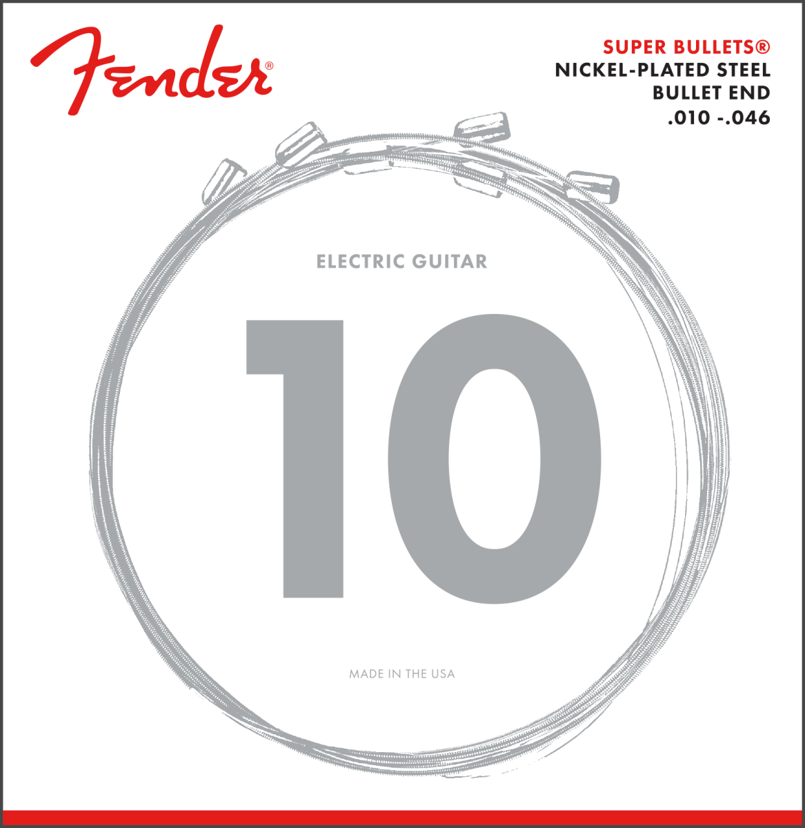 Fender Super Bullet Electric Guitar Strings, Nickel Plated Steel, Bullet End, 3250R 10-46