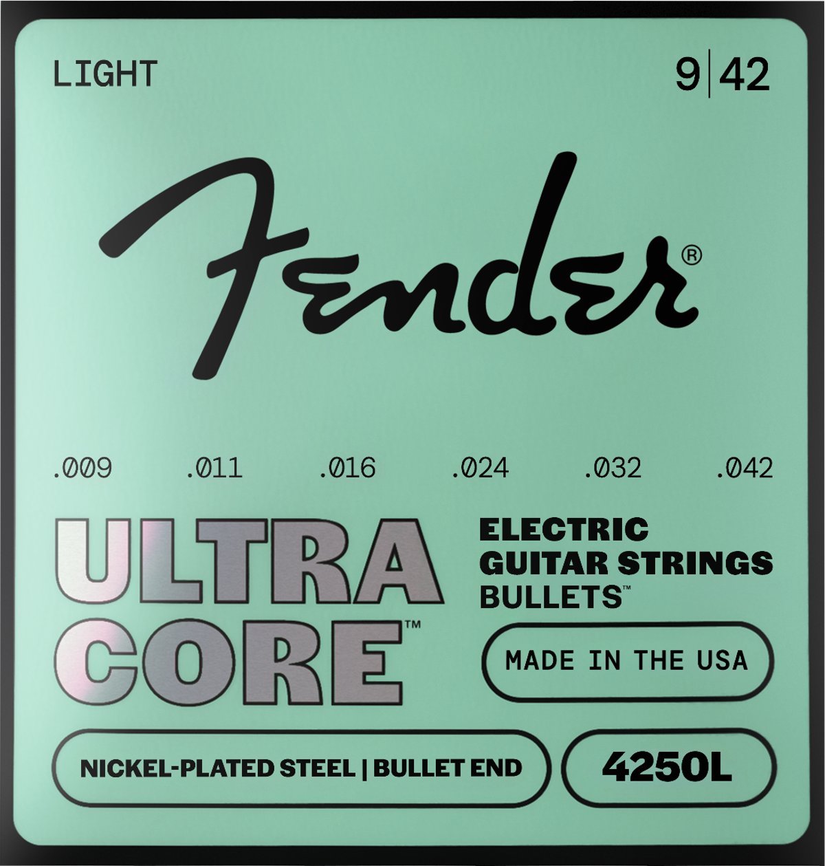 Fender 4250 Ultracore Guitar Strings, Nickel Plated Steel, Bullet End, 4250L Gauges .009-.042