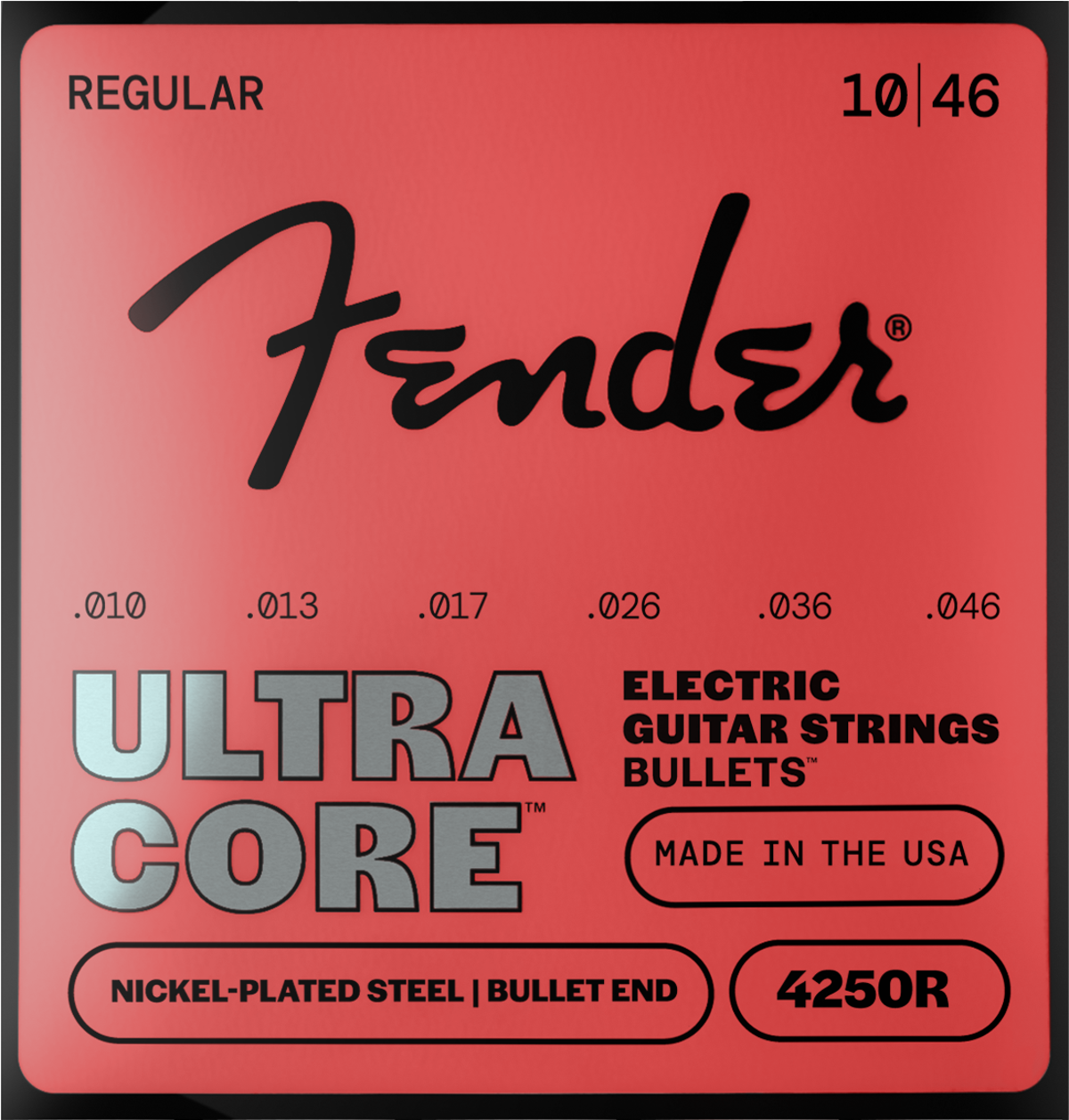 Fender 4250 Ultracore Guitar Strings, Nickel Plated Steel, Bullet End, 4250R Gauges .010-.046
