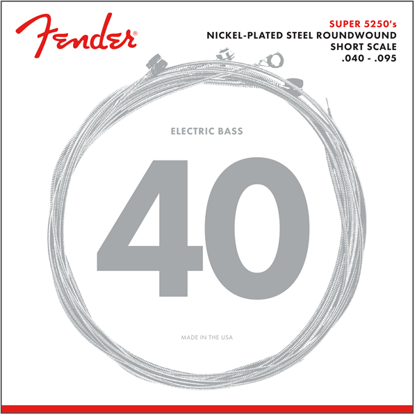 Fender Super 5250 Bass Strings, Nickel-Plated Steel Roundwound, Short Scale, 5250XL .040-.095 Gauges, (4-String)