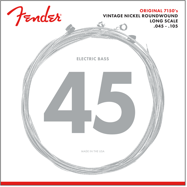 Fender Original 7150 Bass Strings, Pure Nickel, Roundwound, Long Scale, 7150M .045-.105 Gauges, (4-String)
