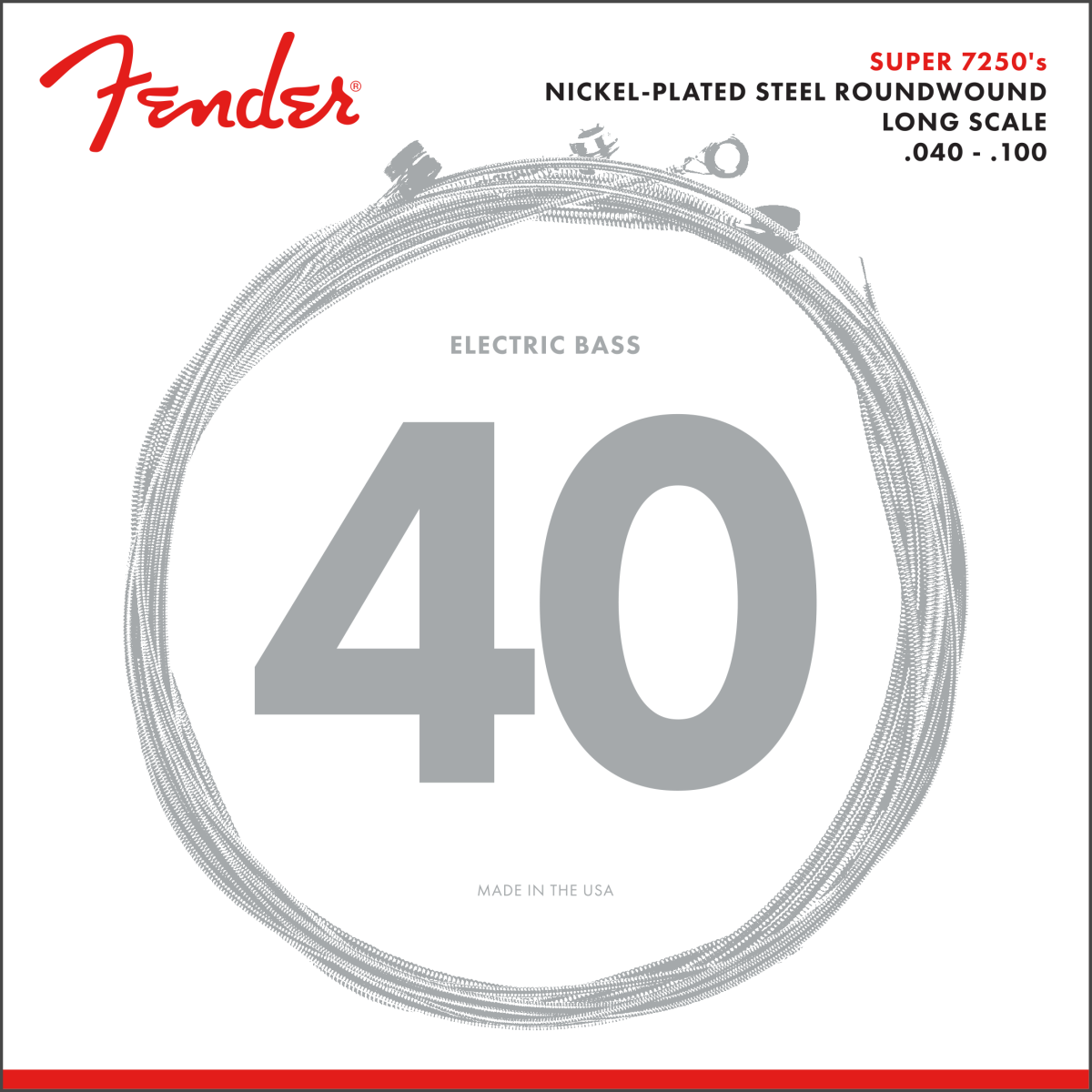 Fender 7250 Bass Strings, Nickel Plated Steel, Long Scale, 7250L 40-100