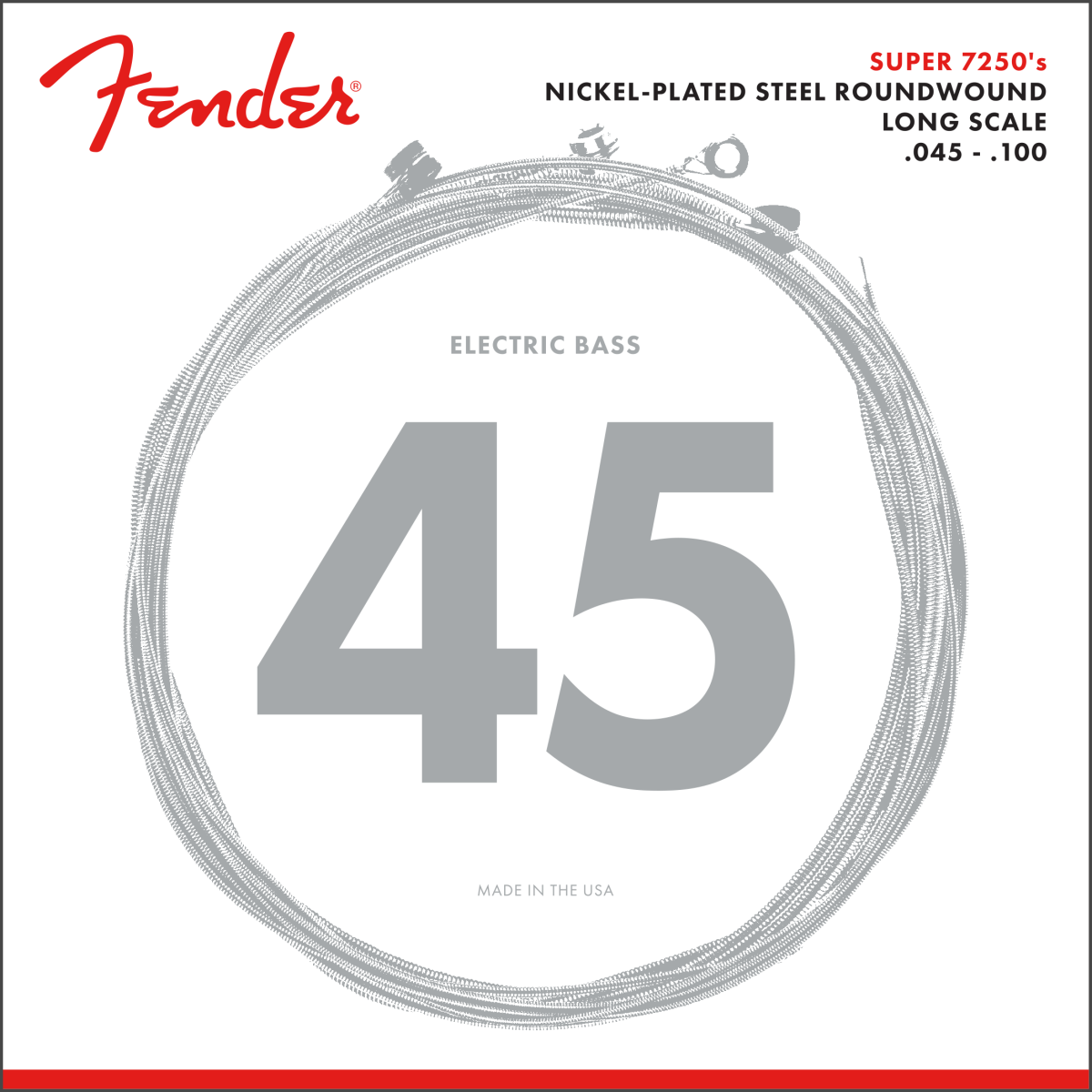 Fender 7250 Bass Strings, Nickel Plated Steel, Long Scale, 7250ML 45-100