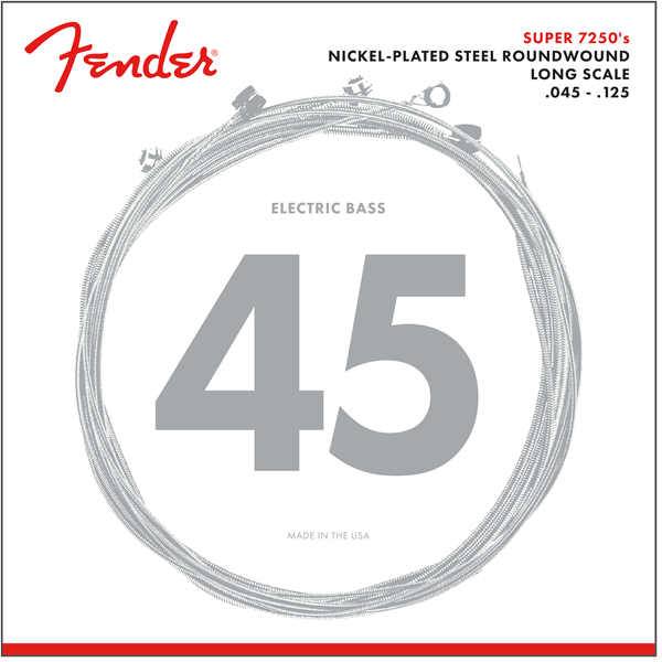 Fender 7250 Bass Strings, Nickel Plated Steel, Long Scale, 7250-5M .045-.125 Gauges, (5-Strin)