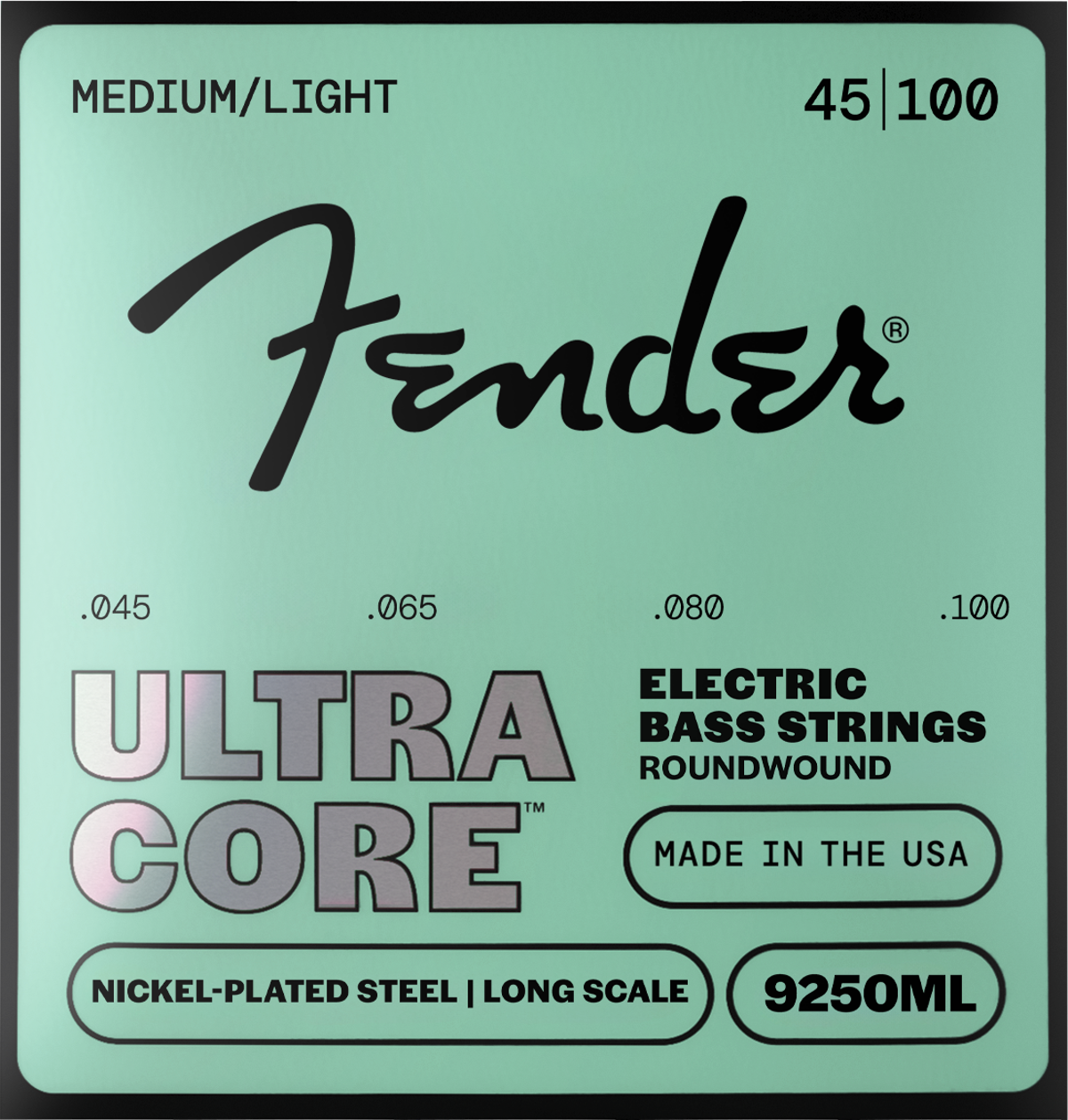 Fender 9250 Ultracore Bass Strings, Nickel Plated Steel, Ball End, 9250ML Gauges .045-.100