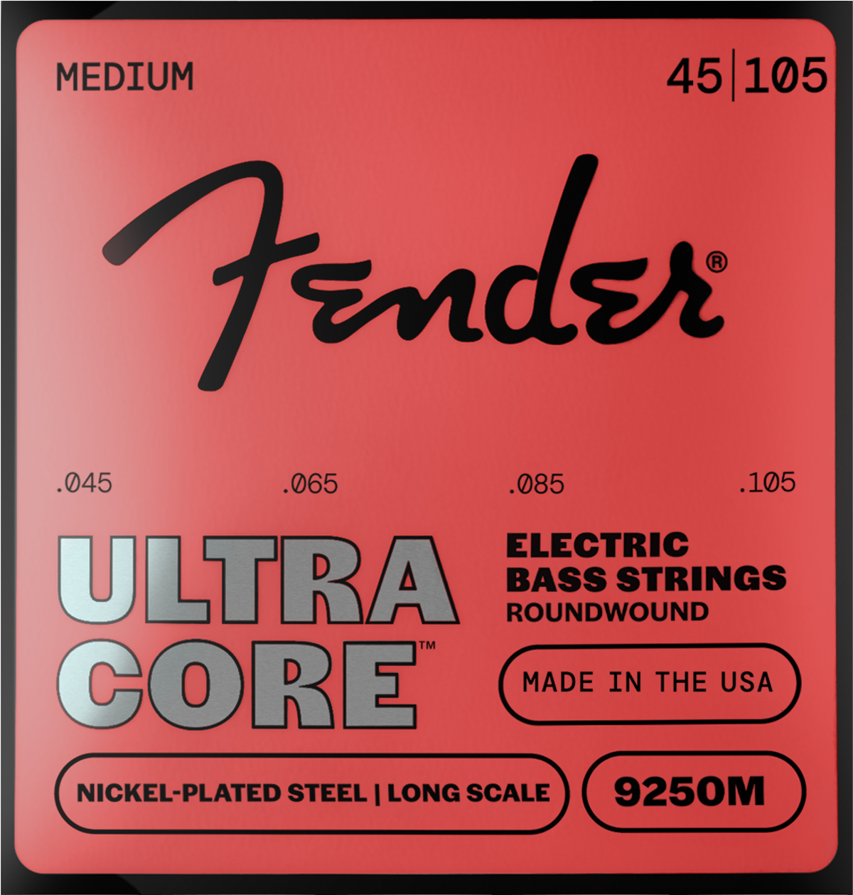 Fender 9250 Ultracore Bass Strings, Nickel Plated Steel, Ball End, 9250M Gauges .045-.105