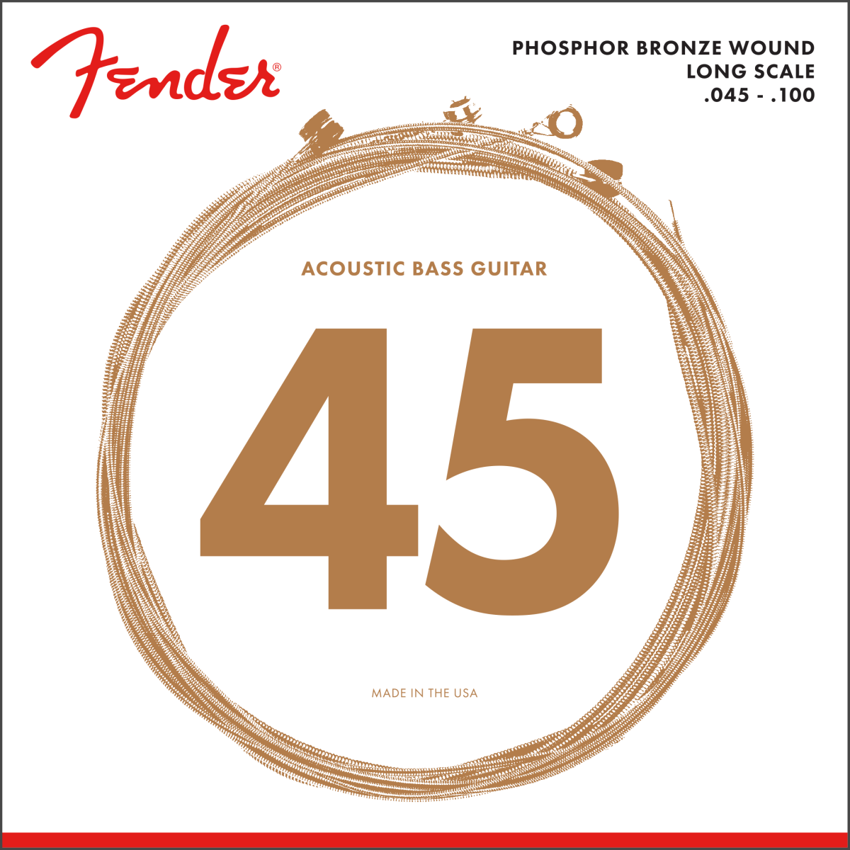 Fender 8060 Acoustic Bass Strings, Phosphor Bronze, Long Scale, .45-.100 Gauges, (4-String)