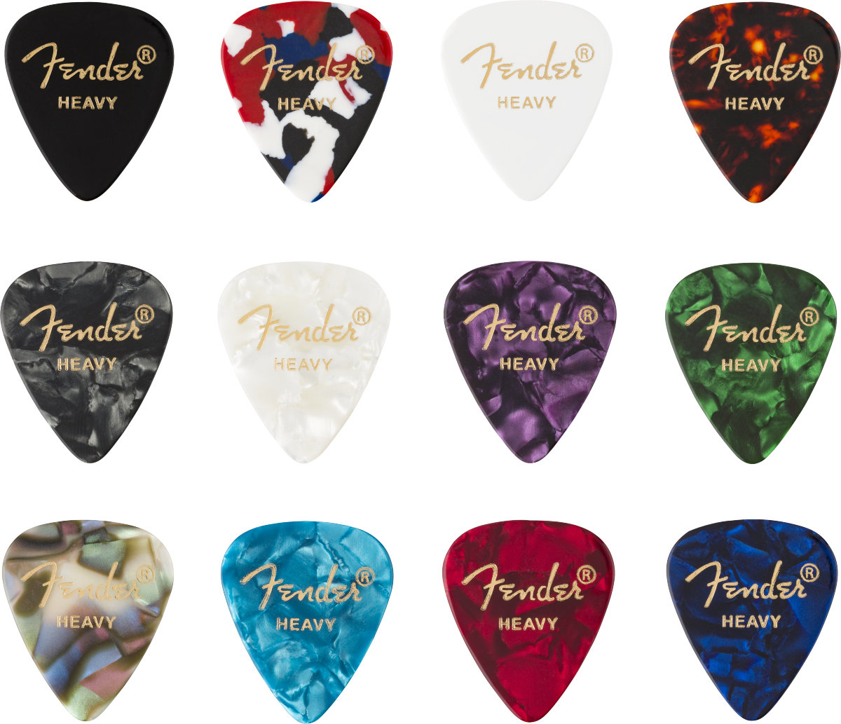 Fender 351 Shape Plectrums, Celluloid Medley, Heavy (12 Pack)