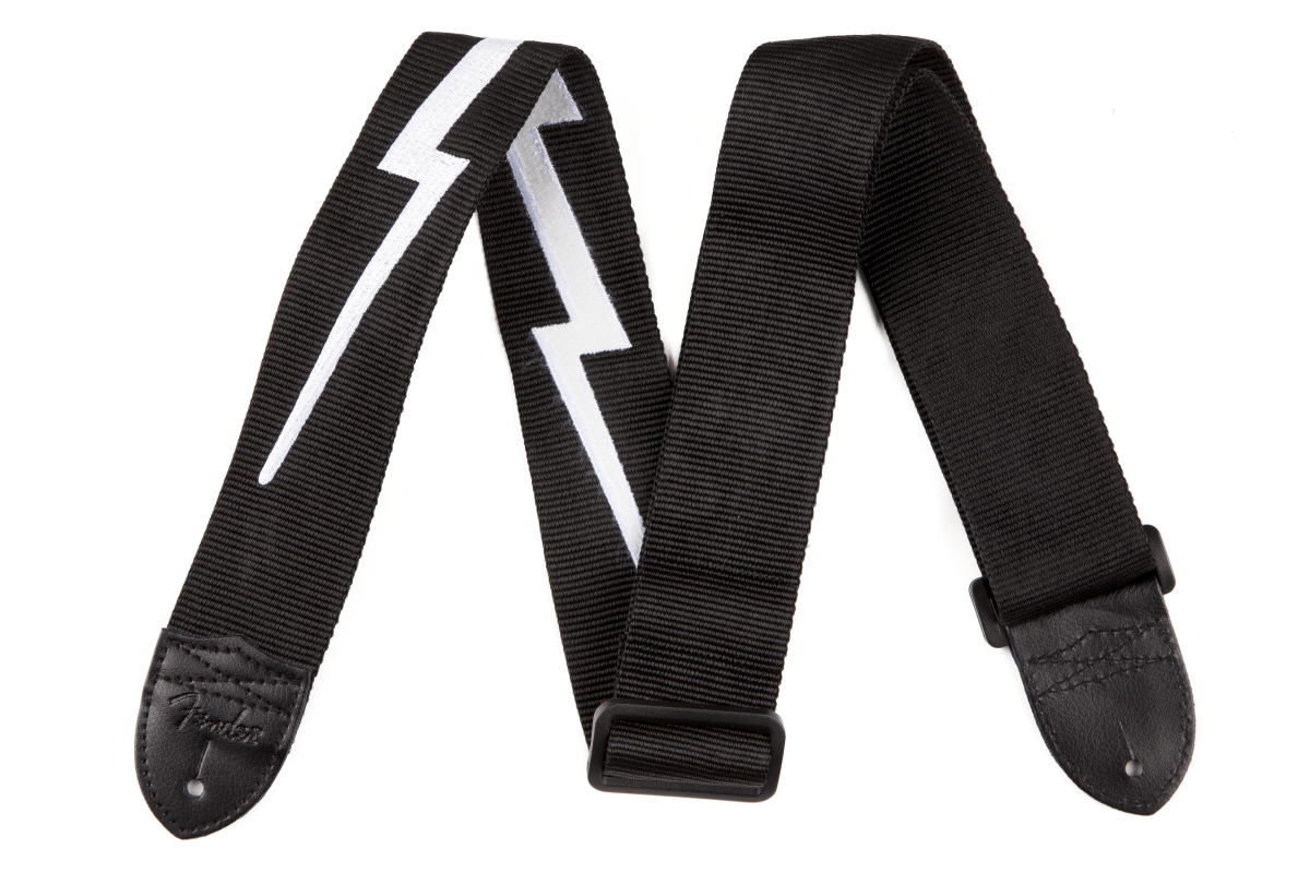Fender Nylon Lightning Bolt Strap, Black/White, 2"