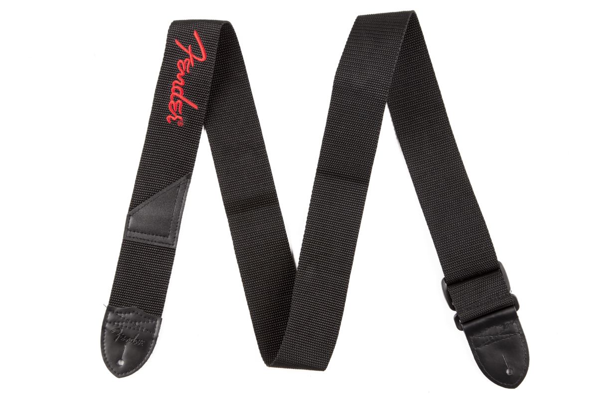 Fender Logo Strap, Black/Red Logo, 2"
