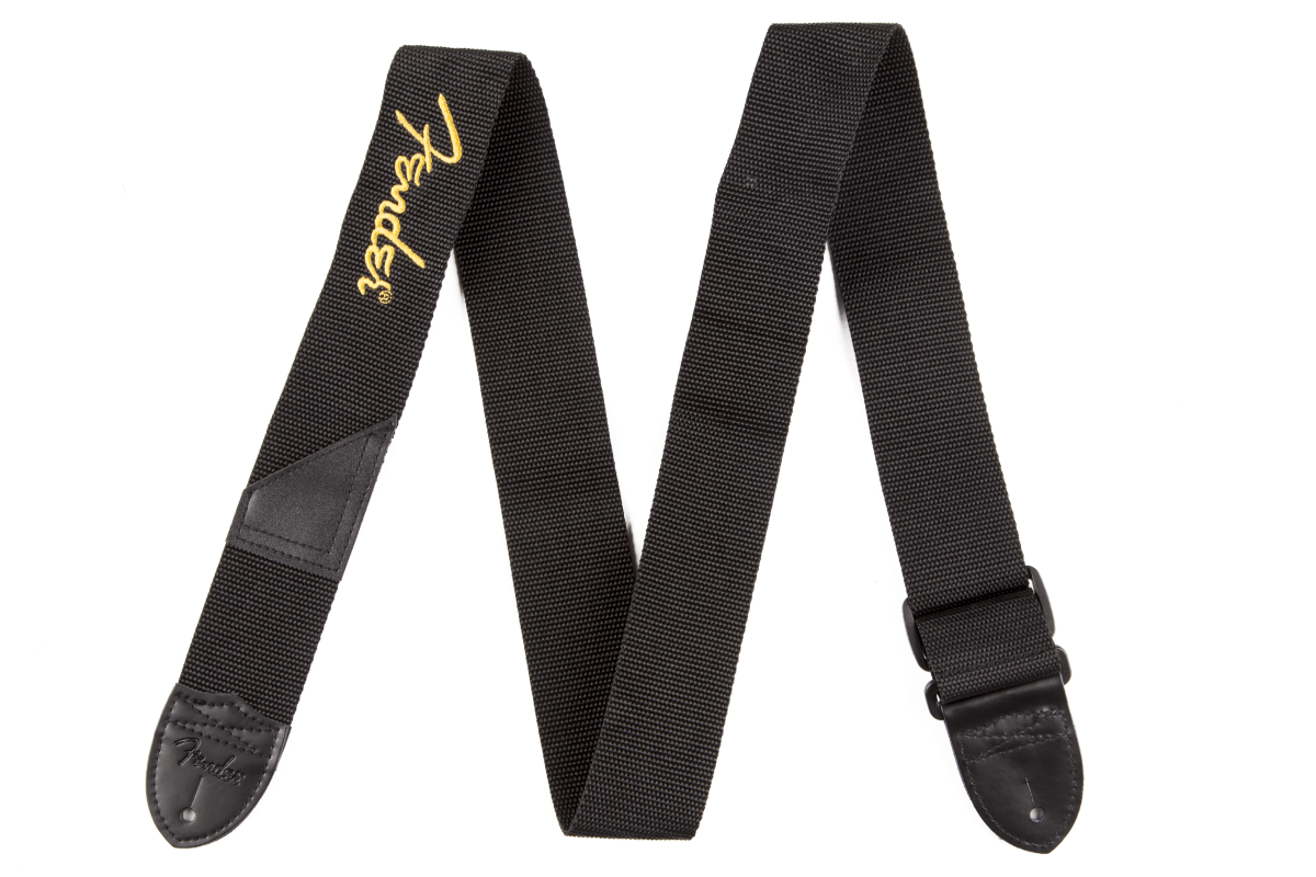 Fender Logo Strap, Black/Yellow Logo, 2"