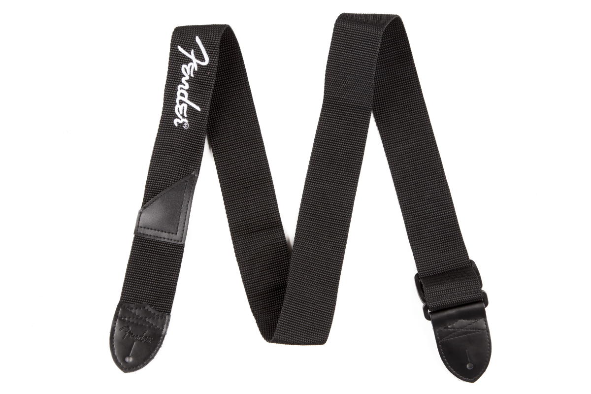 Fender Logo Strap, Black/White Logo, 2"