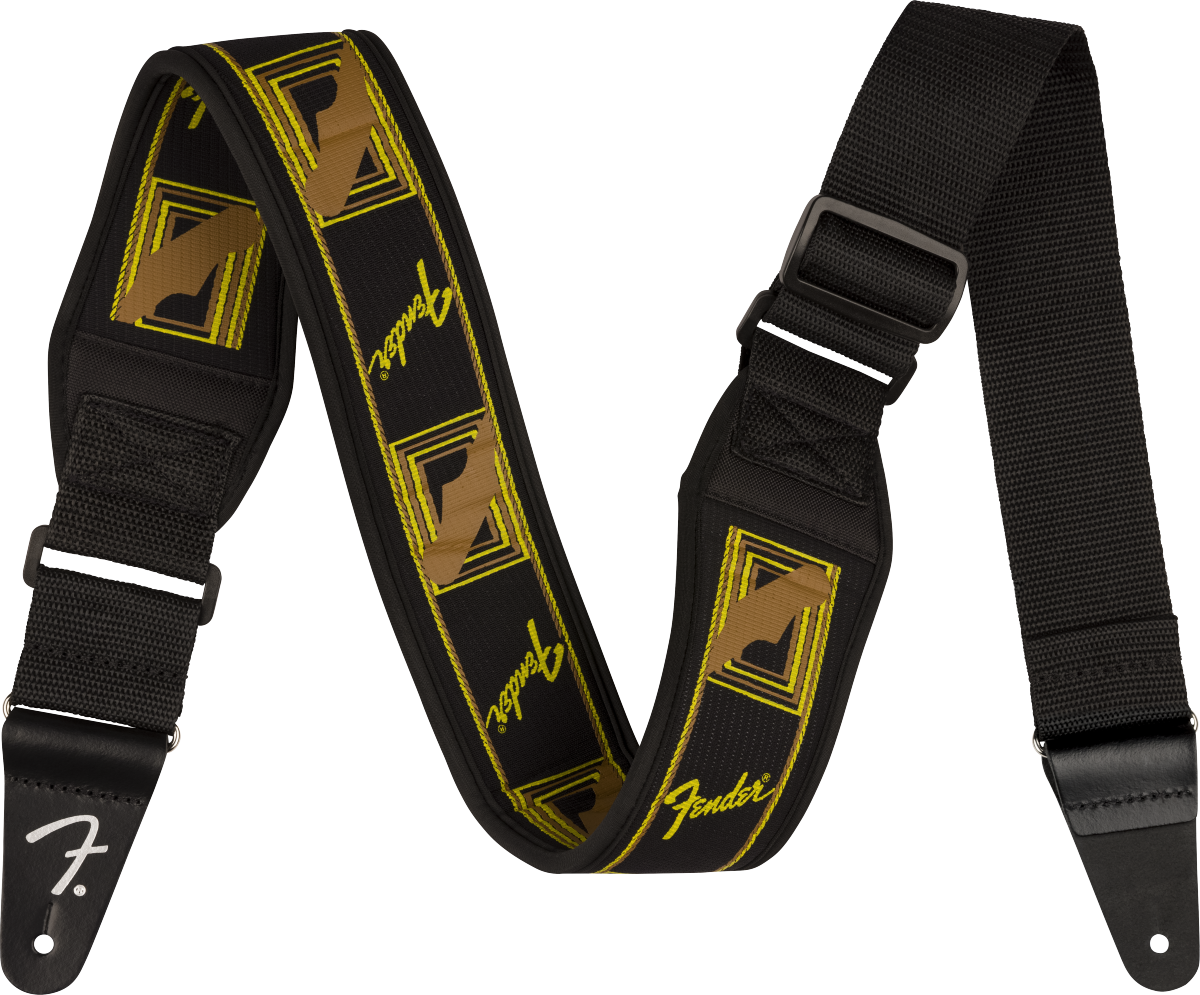 Fender Swell Neoprene Strap, Black/Yellow/Brown Monogram, 2.5"