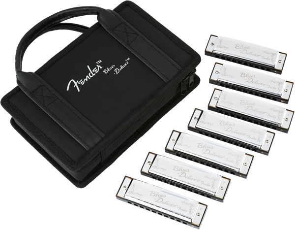 Fender Blues Deluxe Harmonica, Pack of 7 with Case (C,G,A,D,F,E,Bb)