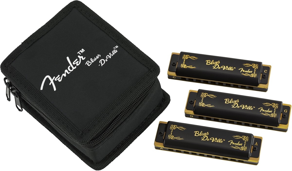 Fender Blues DeVille Harmonica, Pack of 3, with Case