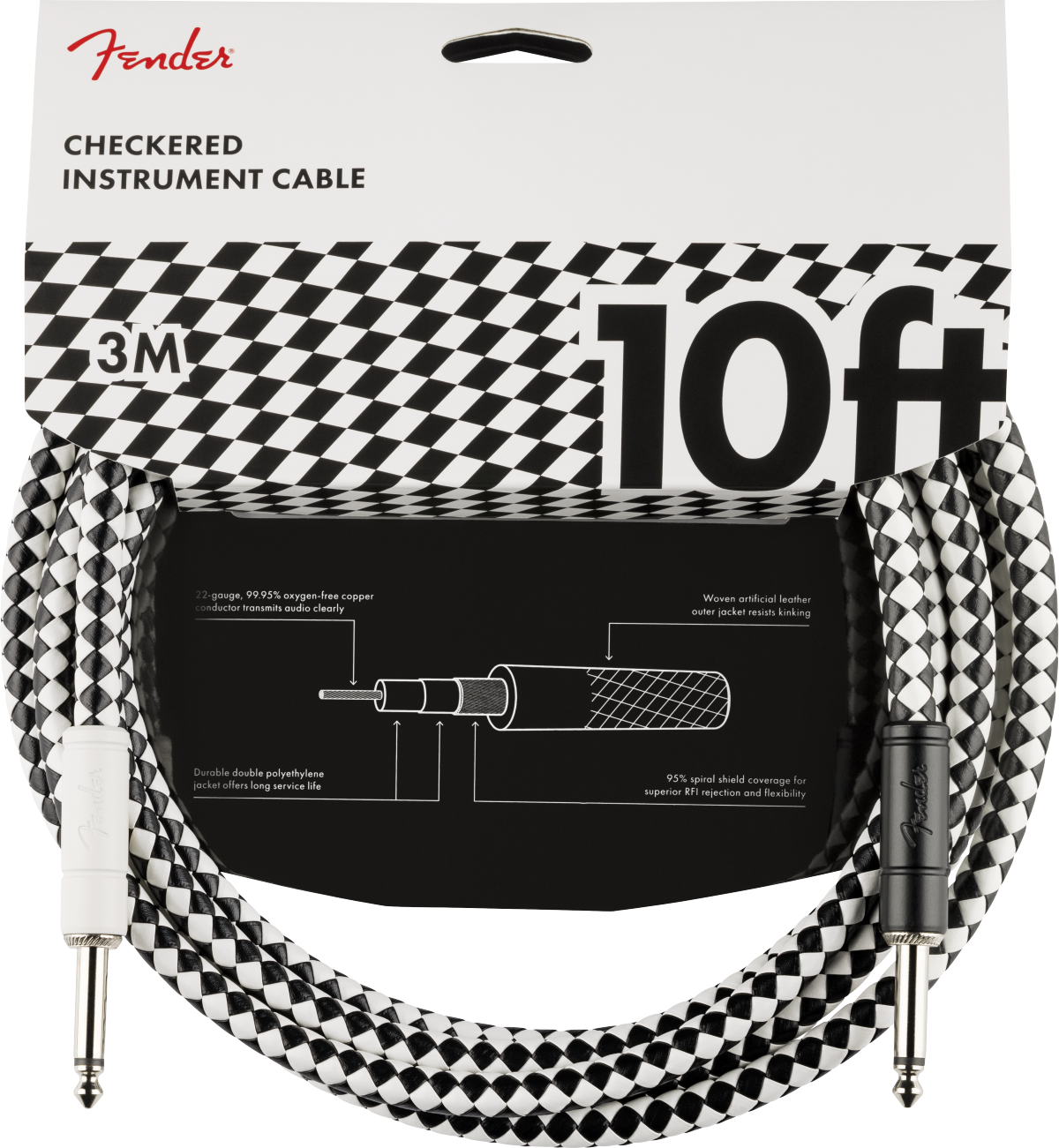Fender Pro 10' Instrument Cable, Checkerboard