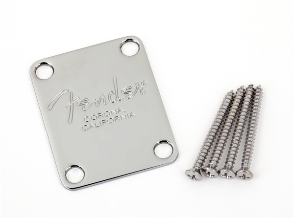 Fender 4-Bolt American Series Bass Neck Plate "Fender Corona" - Chrome