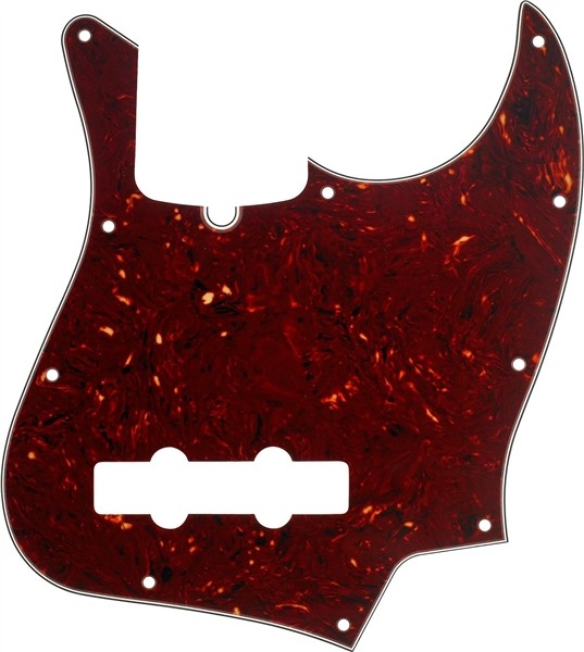 Fender Pickguard, Jazz Bass, 10-Hole Mount (with Truss Rod Notch), Tortoise Shell, 4-Ply