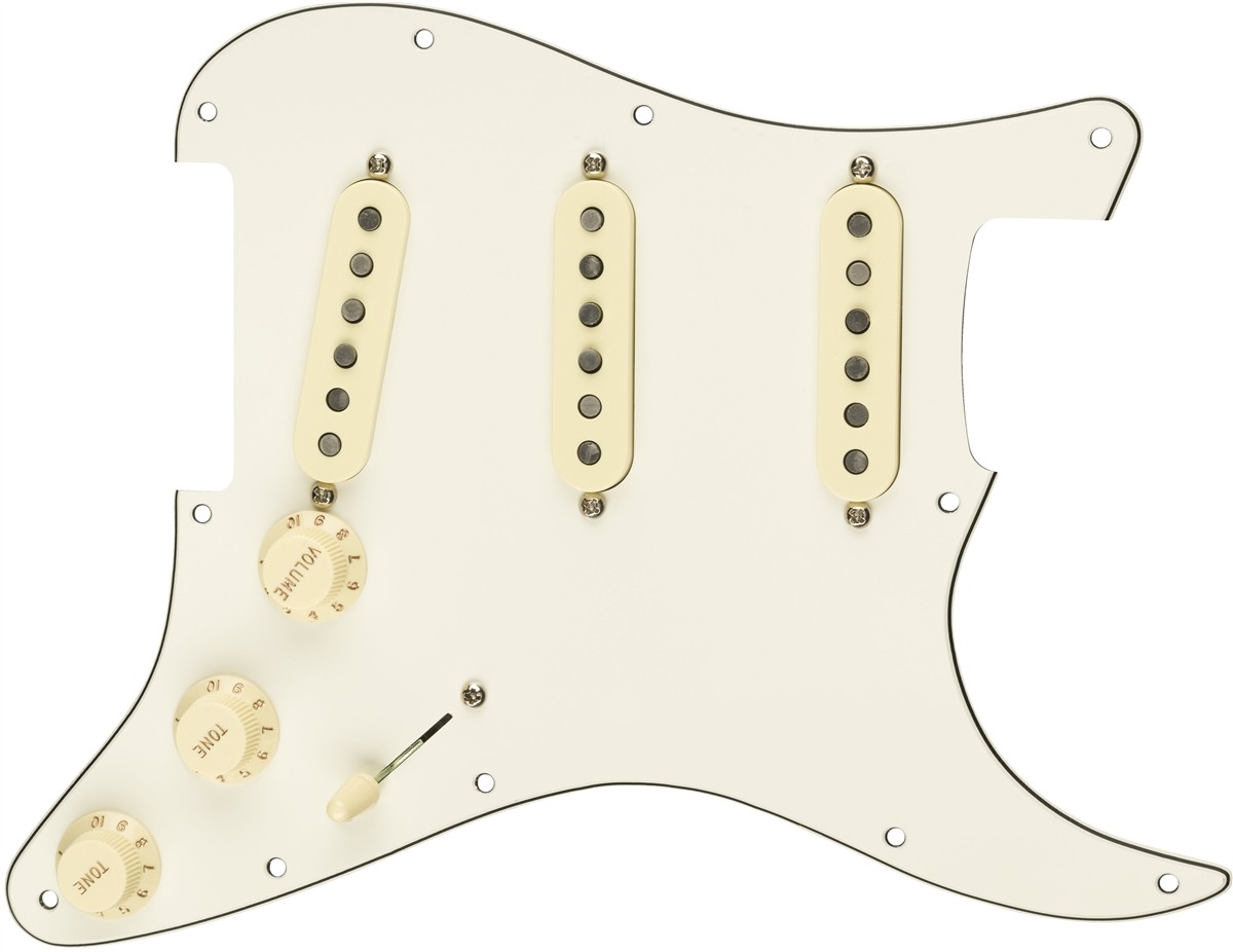 Fender Pre-Wired Strat Pickguard, Custom Shop Custom '69 SSS, Parchment 11 Hole PG