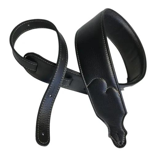Franklin 2.5" Padded Glove Leather Guitar Strap - Black with Natural Stitching