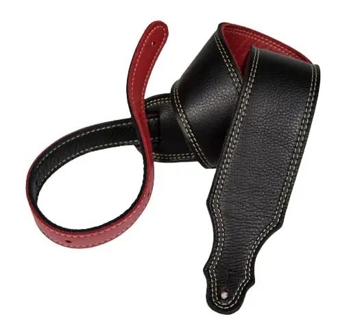 Franklin 2.5" Reversible Guitar Strap, 3-ply Glove Leather - Black/Red