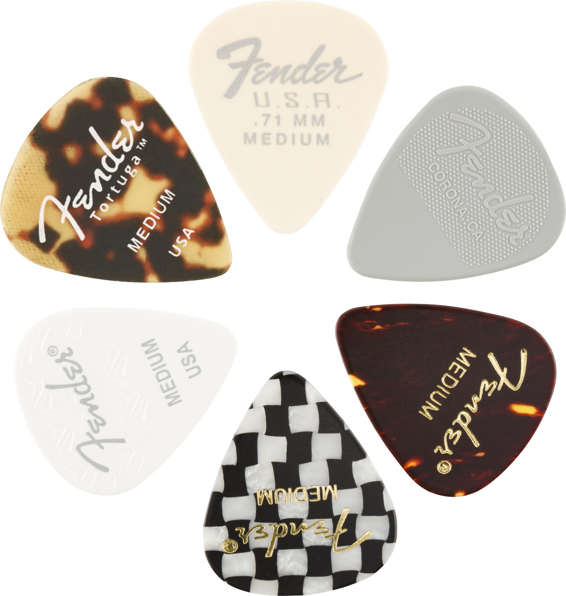 Fender Material Medley Plectrums, 351 Shape, Medium, (6 Pack)
