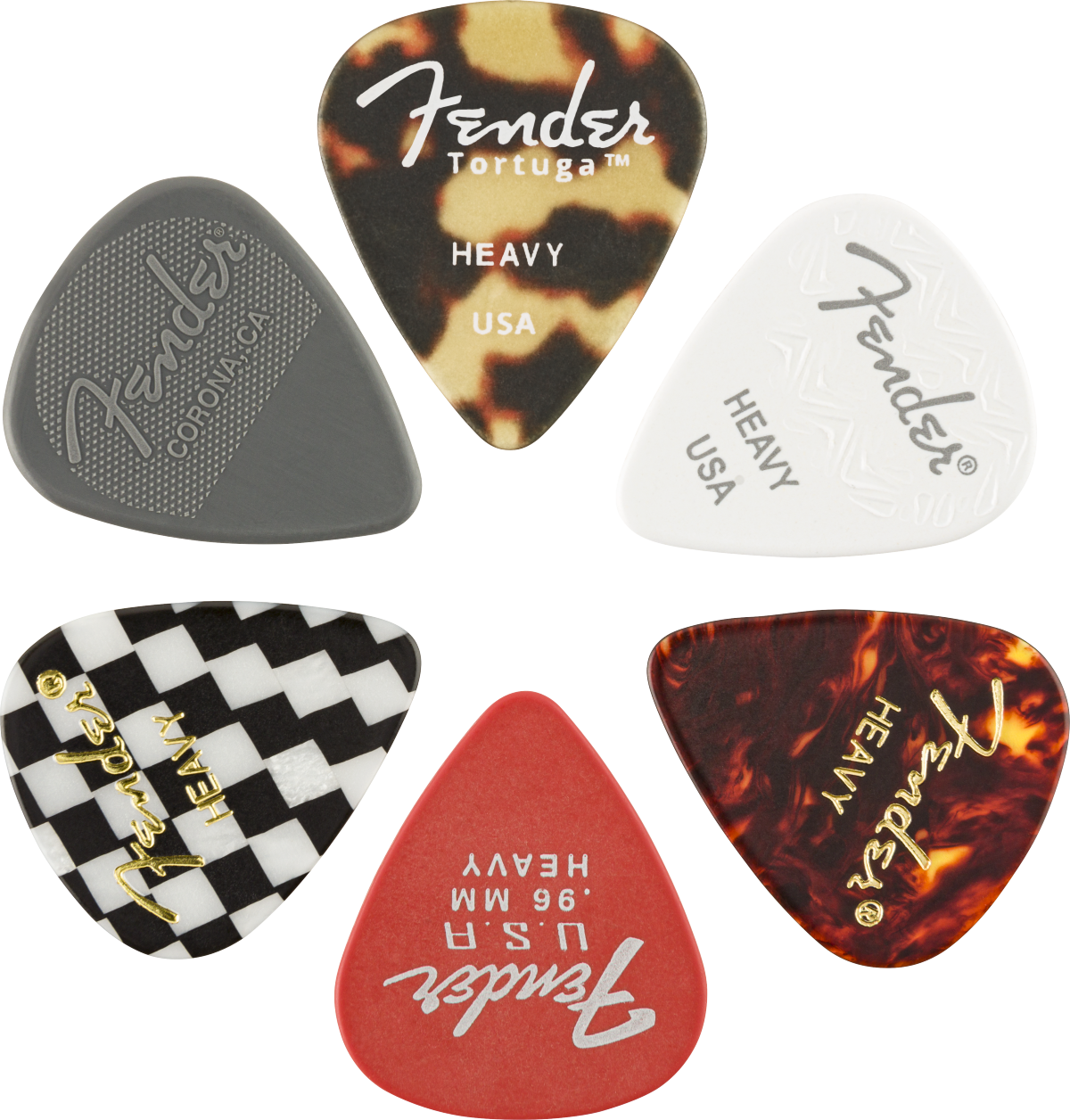 Fender Material Medley Plectrums, 351 Shape, Heavy, (6 Pack)