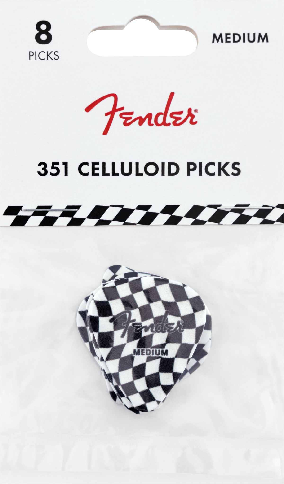 Fender 351 Celluloid Plectrums, Checkerboard, (8)