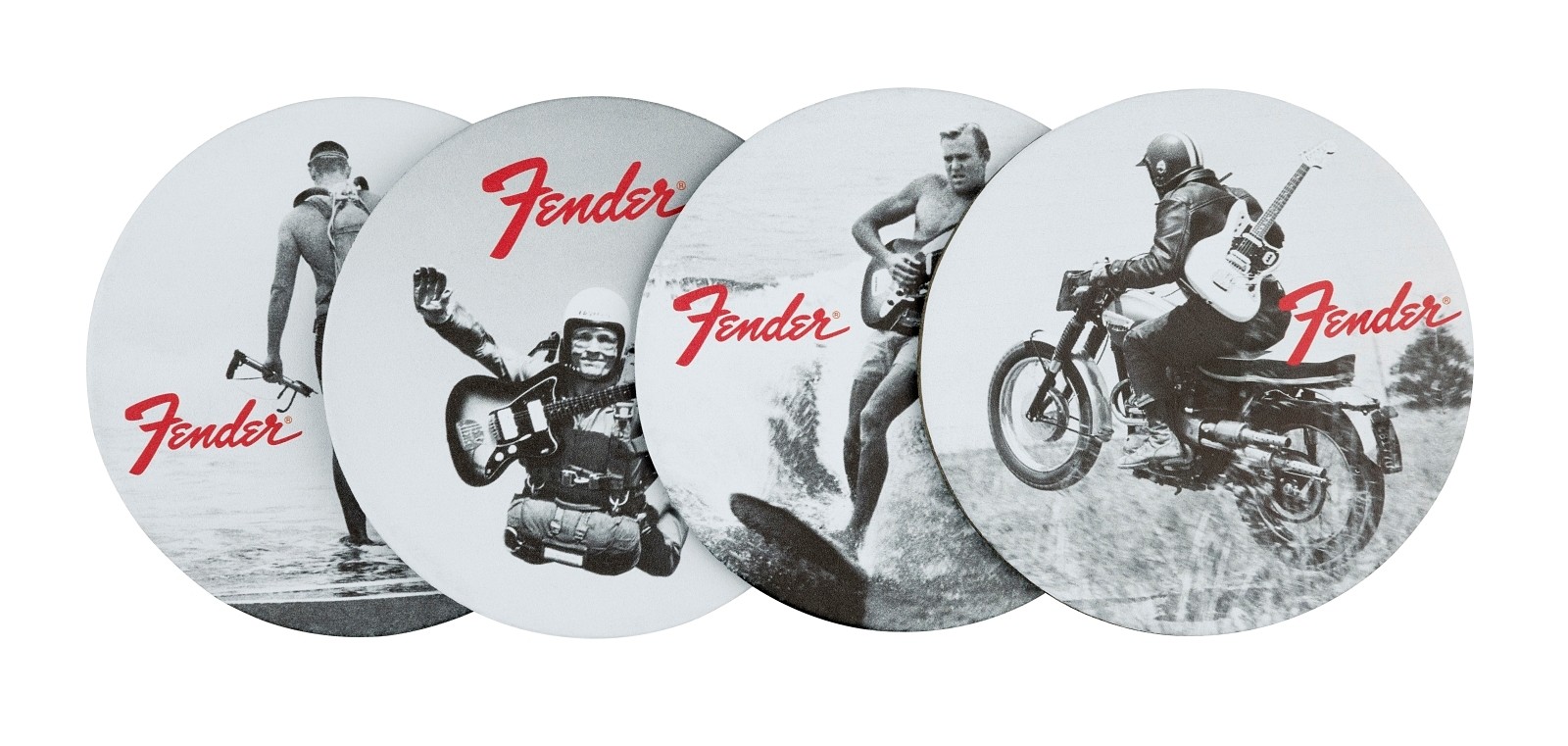 Fender Vintage Ads 4-Pk Coaster Set, Black and White