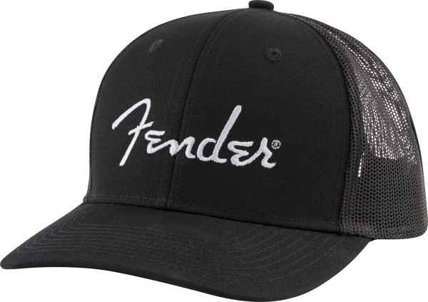 Fender Silver Thread Logo Snapback Trucker Hat, Black - One Size Fits Most