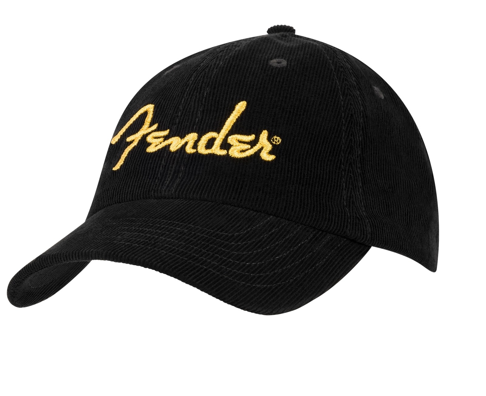 Fender Gold Spaghetti Logo Corduroy Baseball Hat, Black, One Size