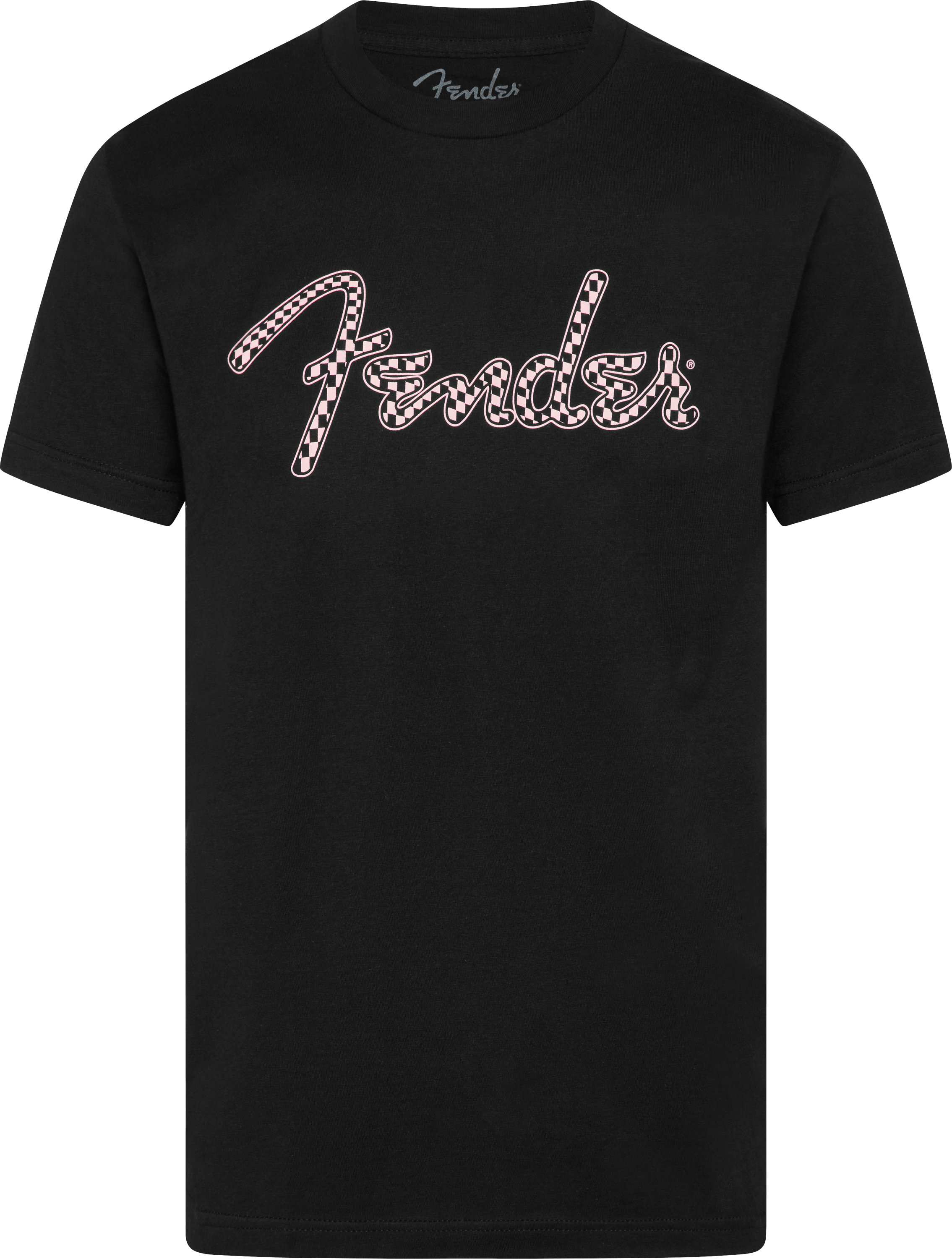 Fender Spaghetti Logo Wavy Checker T-Shirt, Pink Checker, Medium