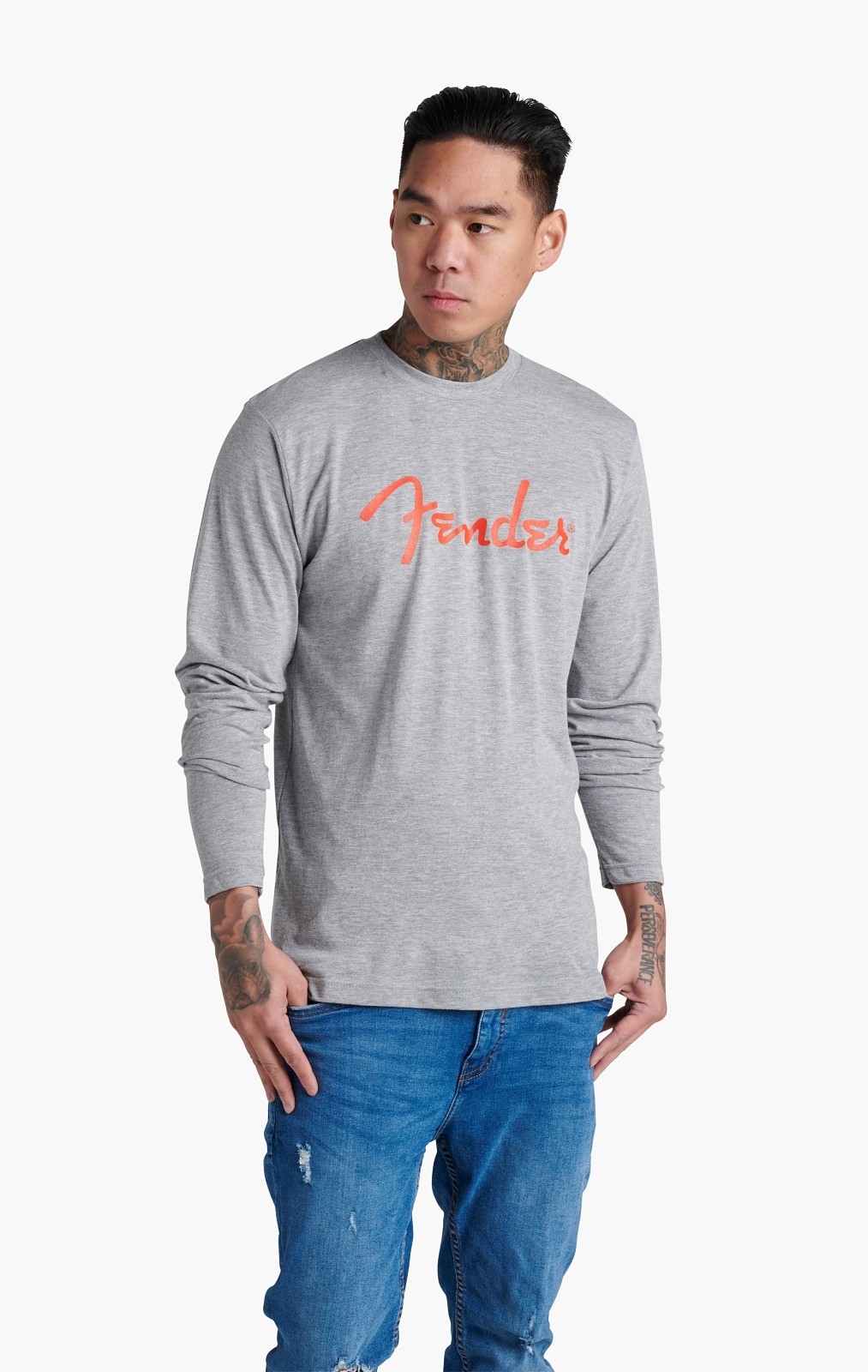 Fender Spaghetti Logo Long Sleeve T-Shirt, Heather Gray, XXL