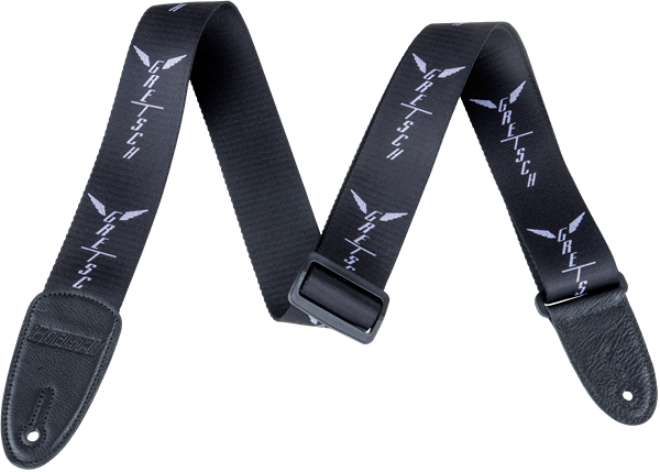 Gretsch Wing Logo Pattern Strap, Black with Gray Logos