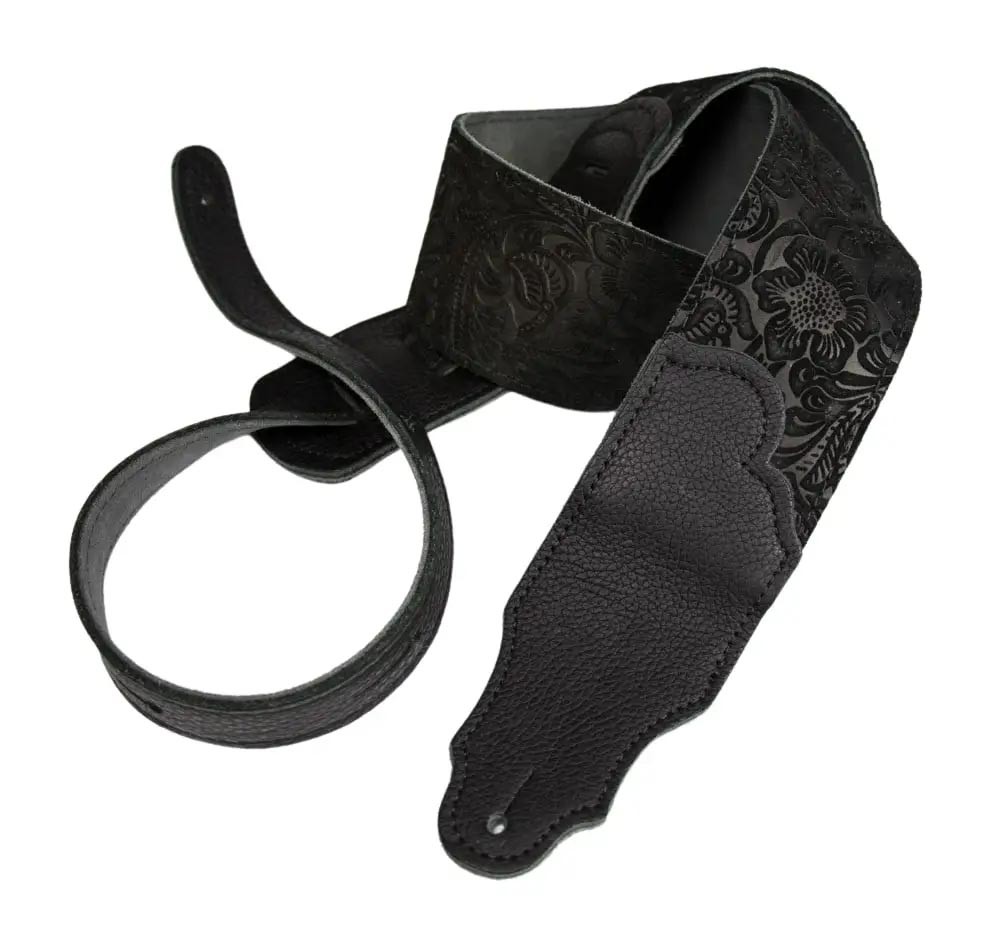 Franklin 2.5" Embossed Suede Guitar Strap - Black with Black Stitching
