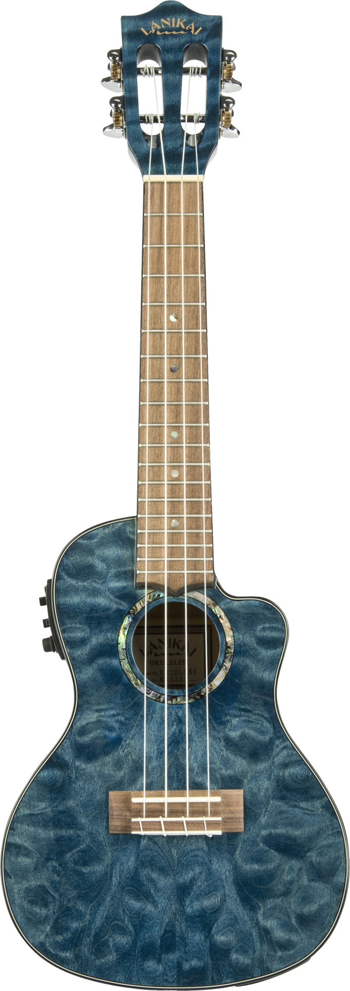 Lanikai Quilted Maple QM-BLCEC Electric Blue Concert Ukulele
