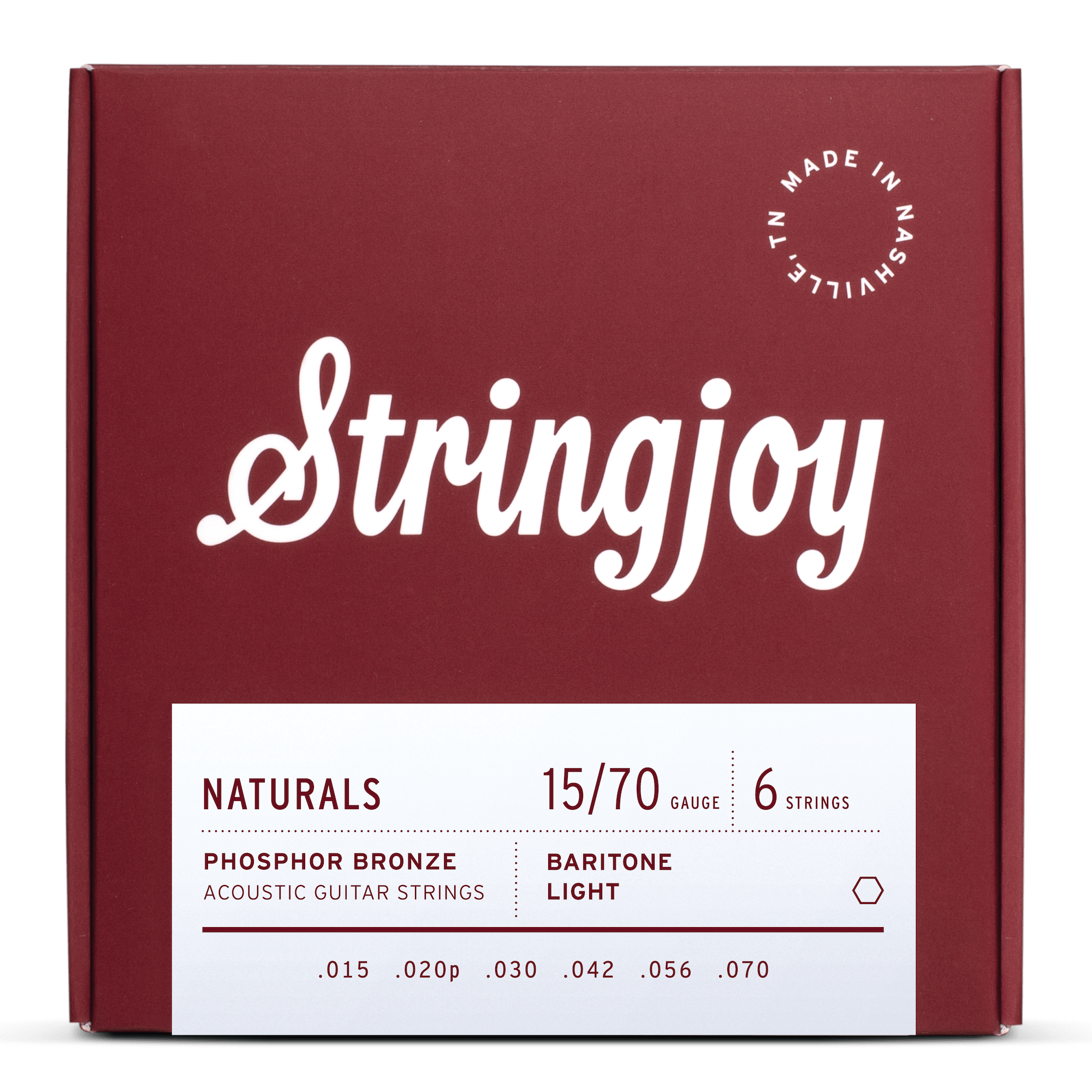 Stringjoy Naturals | Baritone Light Gauge (15-70) Phosphor Bronze Acoustic Guitar Strings