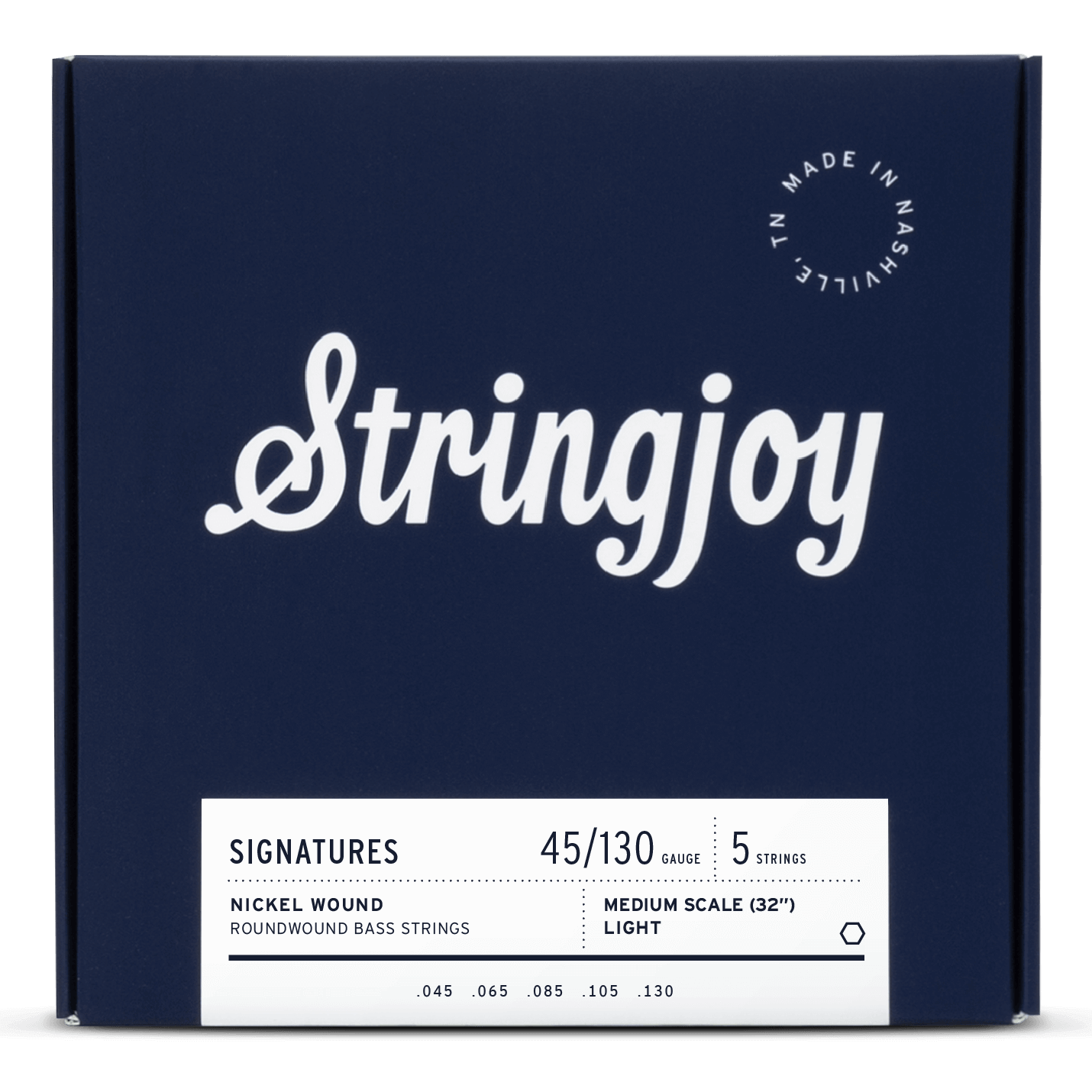 Stringjoy Signatures | Light Gauge (45-130) 5 String Medium Scale Nickel Wound Bass Guitar Strings
