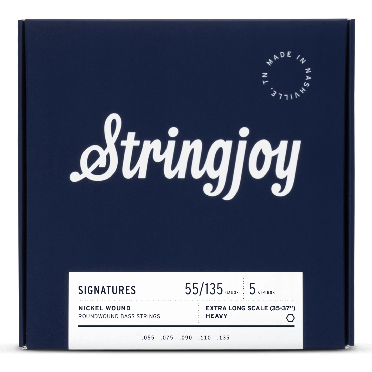 Stringjoy Signatures | Heavy Gauge (55-135) 5 String Extra Long Scale Nickel Wound Bass Guitar Strings