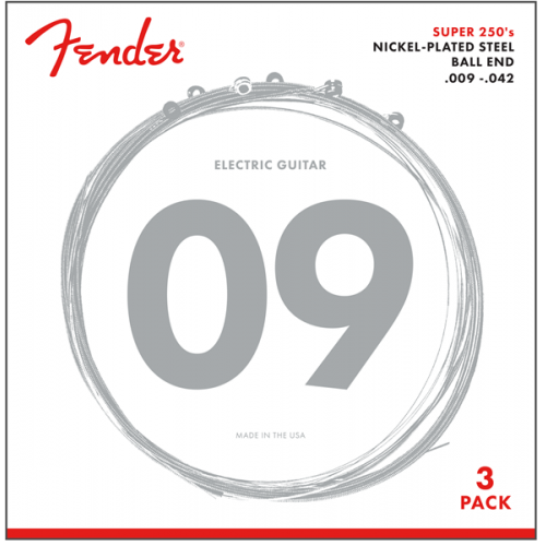 Fender Super 250L Electric Guitar Strings, NPS Ball End 9-42 (3-Pack)