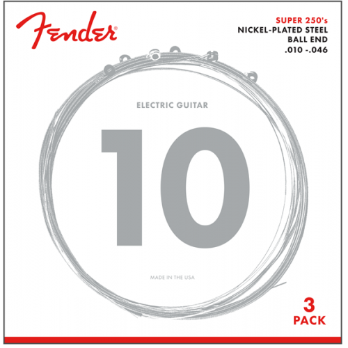 Fender Super 250R Electric Guitar Strings, NPS Ball End 10-46 (3-Pack)