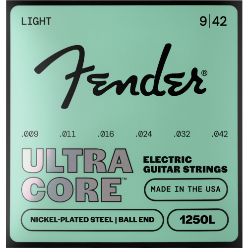 Fender 1250 Ultracore Guitar Strings, Nickel Plated Steel, Ball End, 1250L Gauges .009-.042